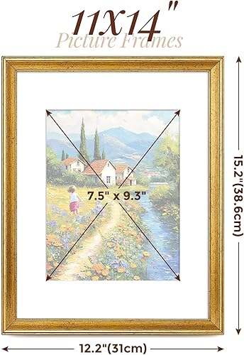 Miniatura 4 de TWING Juego de 6 portarretratos dorados de 11 x 14 pulgadas, marcos dorados para exhibir fotos de 8 x 10 pulgadas con paspartú o de 11 x 14 pulgadas