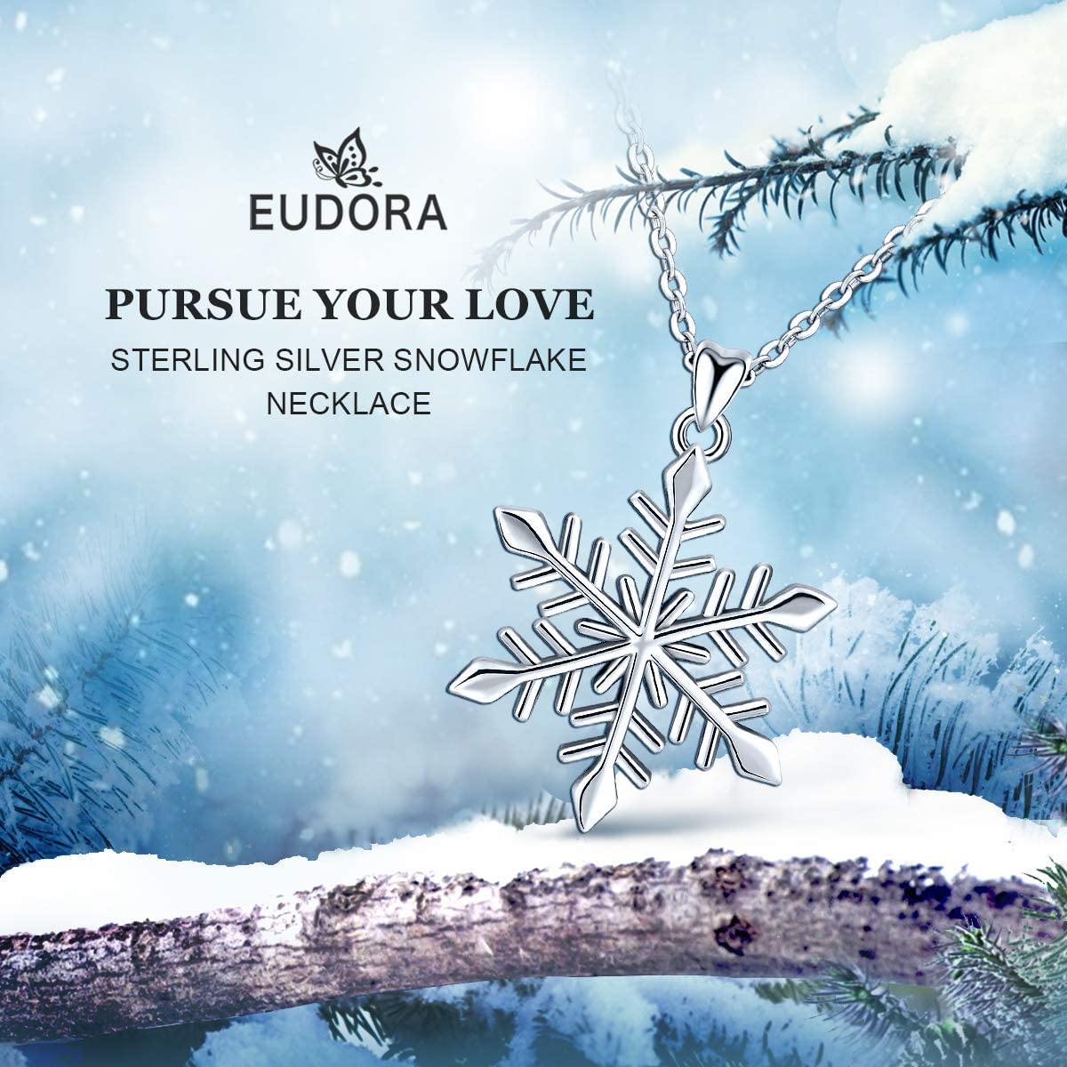 EUDORA Harmony Ball Collana con Ciondolo Fiocco di Neve in Argento Sterling per Donna, Collana con Fiocco di Neve con Zirconi Cubici per Donna Gioielli con Neve Invernale Regalo di Natale, 18"