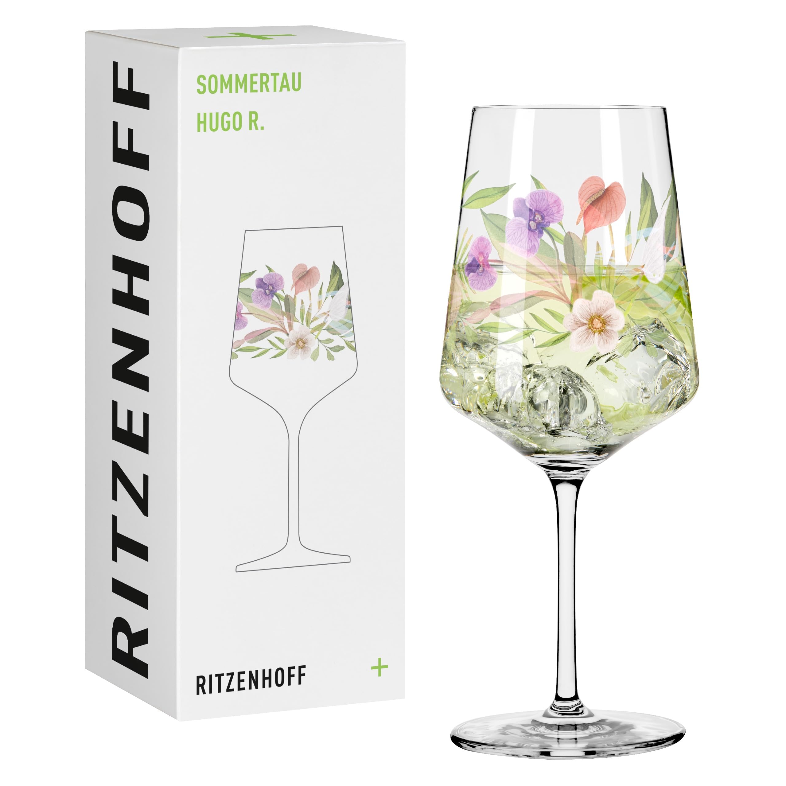 RITZENHOFF 2931018 Aperitifglas 500 ml - Serie Sommertau - für Spritz oder Schorle - Motiv Blütenblätter - Made in Germany, Grün, Lila, Rot