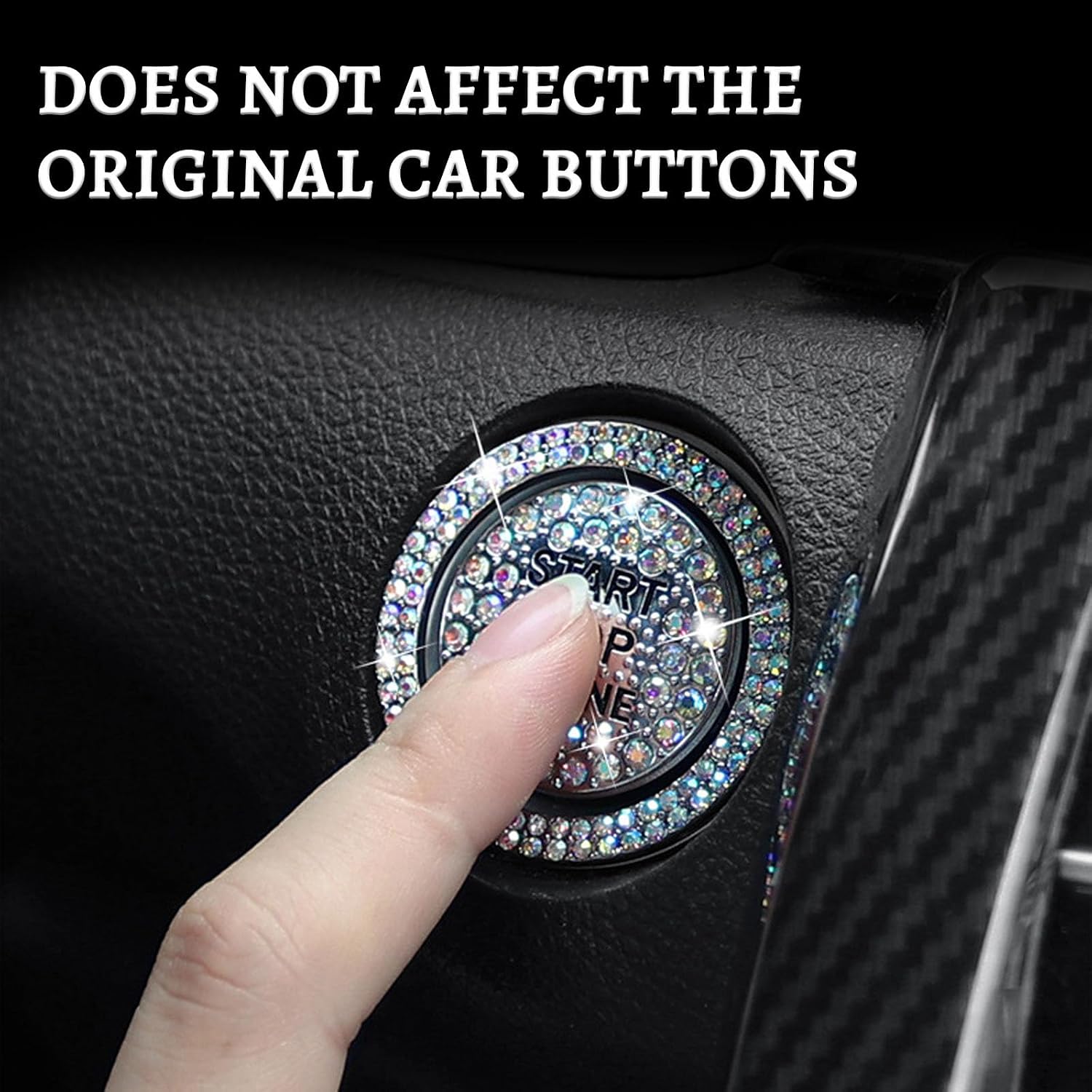 Bling Rhinestone Push Start Button Cover, Sparkly Crystal Ignition Knob Ring for Women, Diamond Car Interior Decor, Universal Glitter Sticker Trim Car Accessories (White)