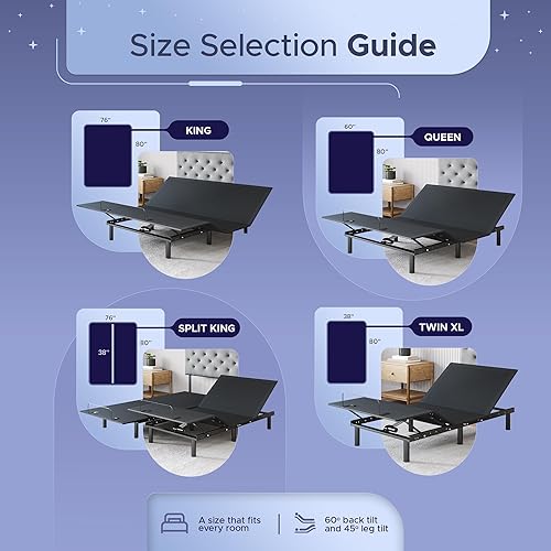 Miniatura 6 de Celestial Sleep Aurora - Base de cama ajustable (solo estructura), montaje fácil, elevación de cabecera y pie, gravedad cero, posiciones de memoria