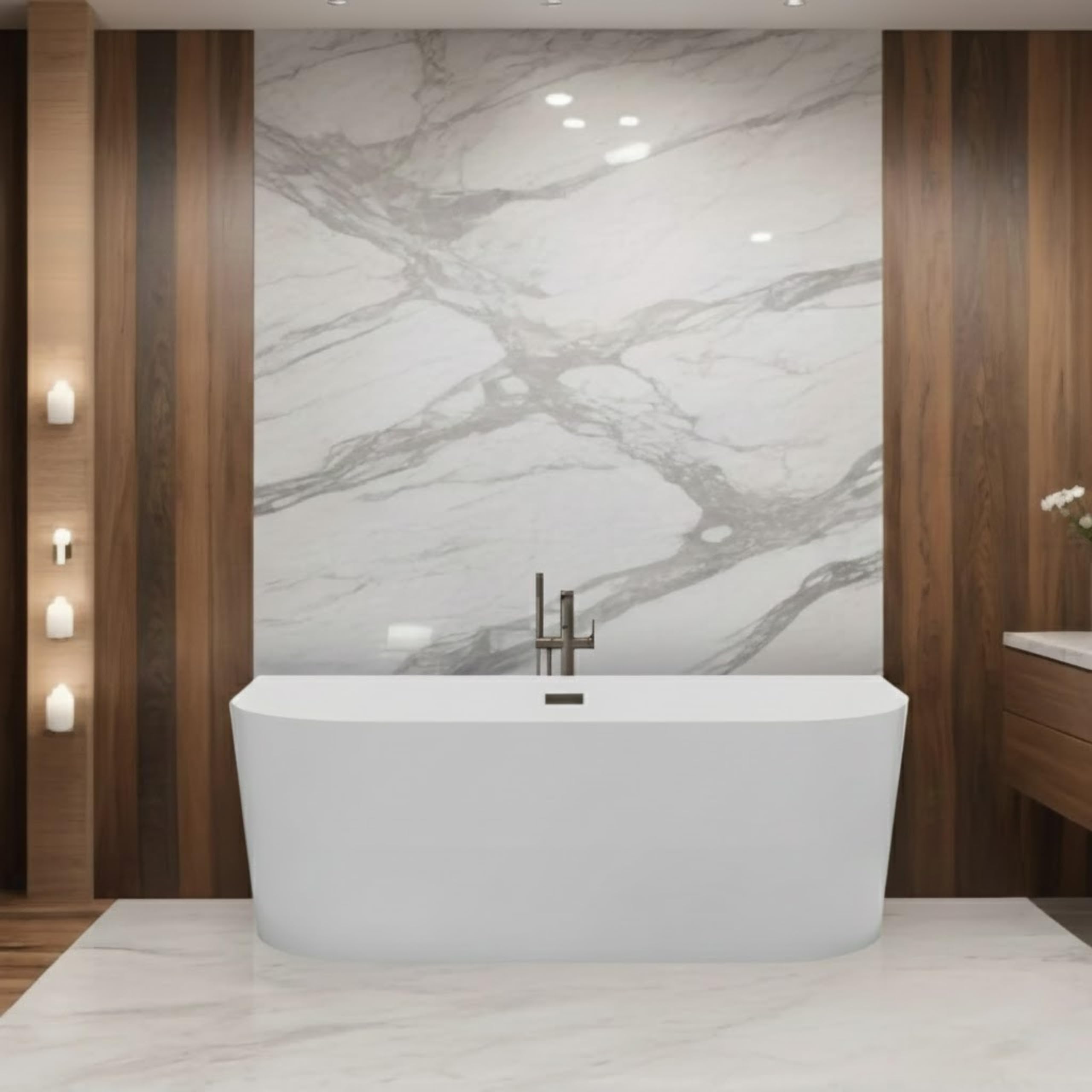 Bañera Exenta de Pared 214 L - Diseño Moderno con Desagüe Click-Clack Negro - Bañera Independiente 150 x 75 cm de Acrílico 3,5 mm para Mayor Retención Térmica
