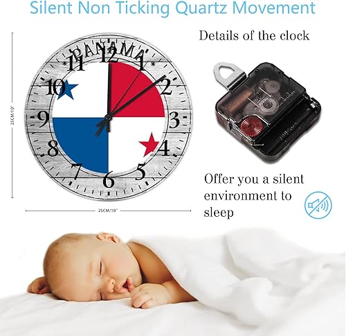 Miniatura 3 de Reloj de pared de madera con bandera nacional de Panamá, reloj moderno, funciona con pilas, silencioso, números árabes, silencioso, con bandera