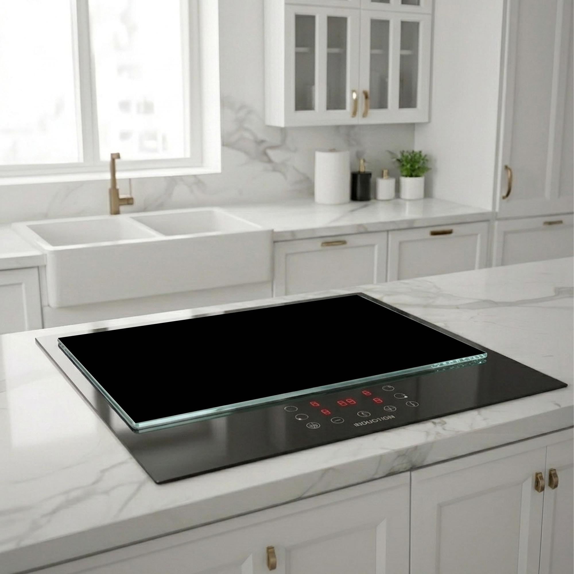 Herdabdeckung Glas Schwarz 1 Teilig 60x52 – Gehärtetes Glas Schneidebrett & Ceranfeld Abdeckplatte – Hochglanz & Blickdicht – Schutz für Induktion, Ceran