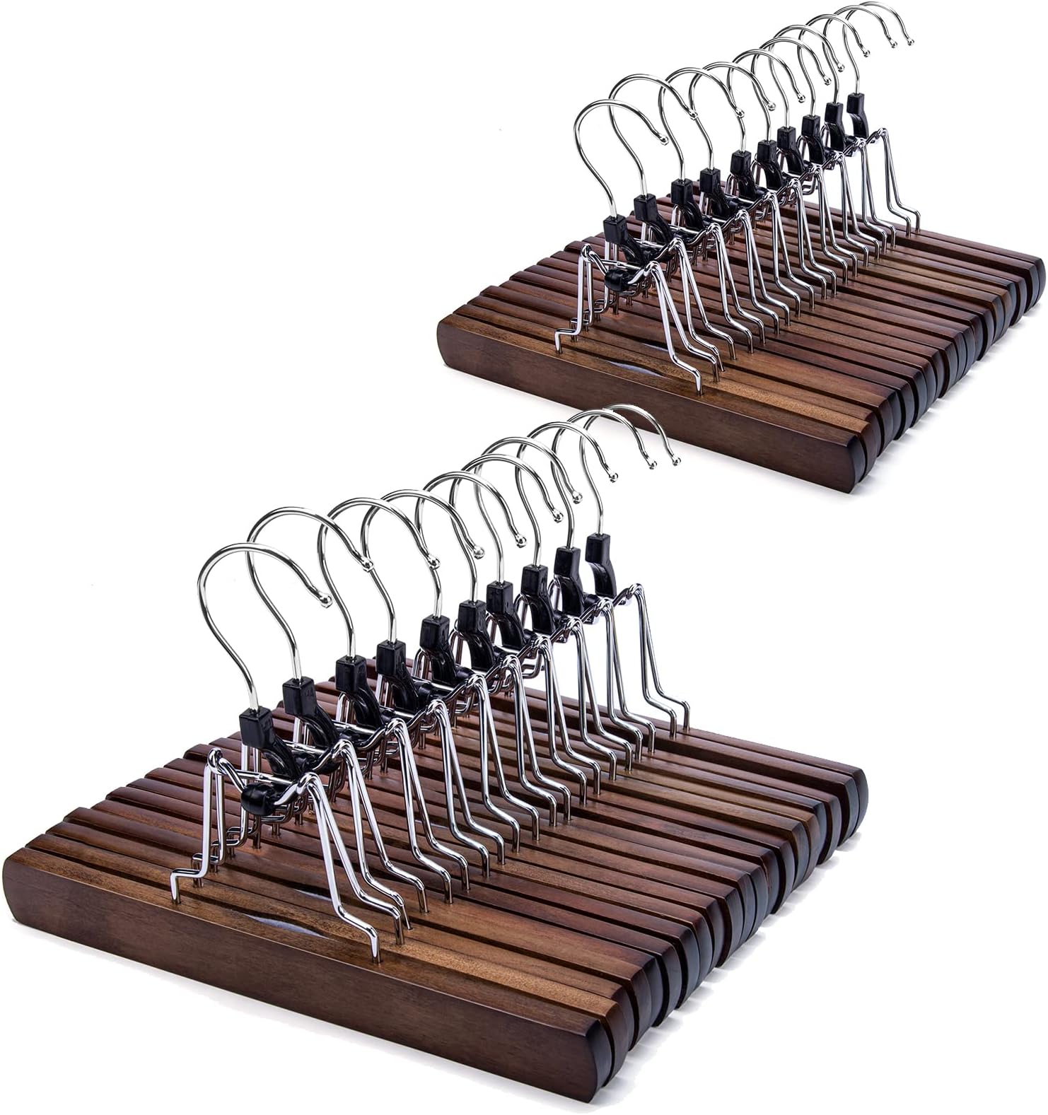 Nature Smile Wooden Pants Hangers Non Slip Smooth Finish Solid Wood Clamp Skirt Hanger Hair Extension Hangers with 360° Swivel Hook (20Pcs, Retro)