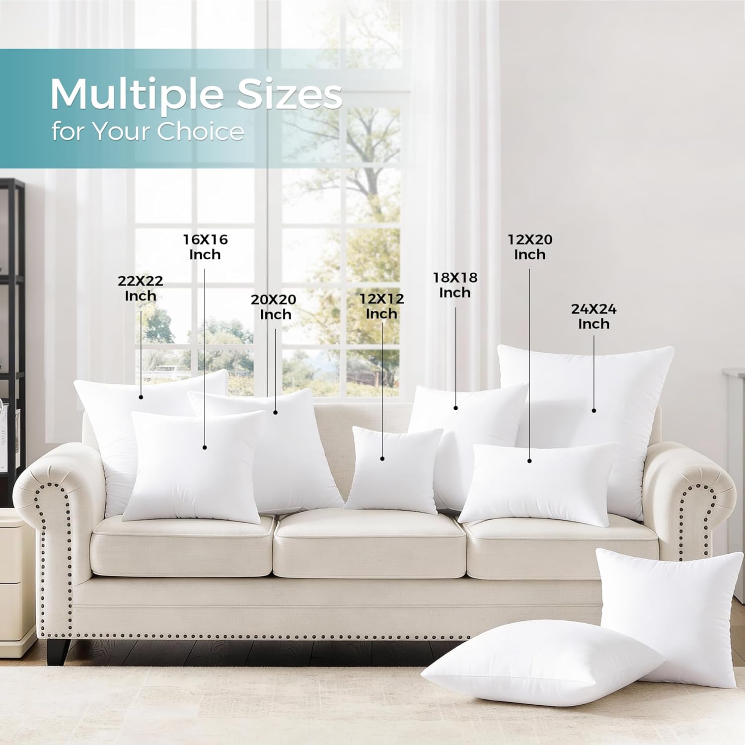 puredown® 24x24 Throw Pillow Inserts, Pack of 2, Indoor Decorative Down Alternative Throw Pillows for Couch, Sofa & Bed – Supportive & Fluffy - Image 6