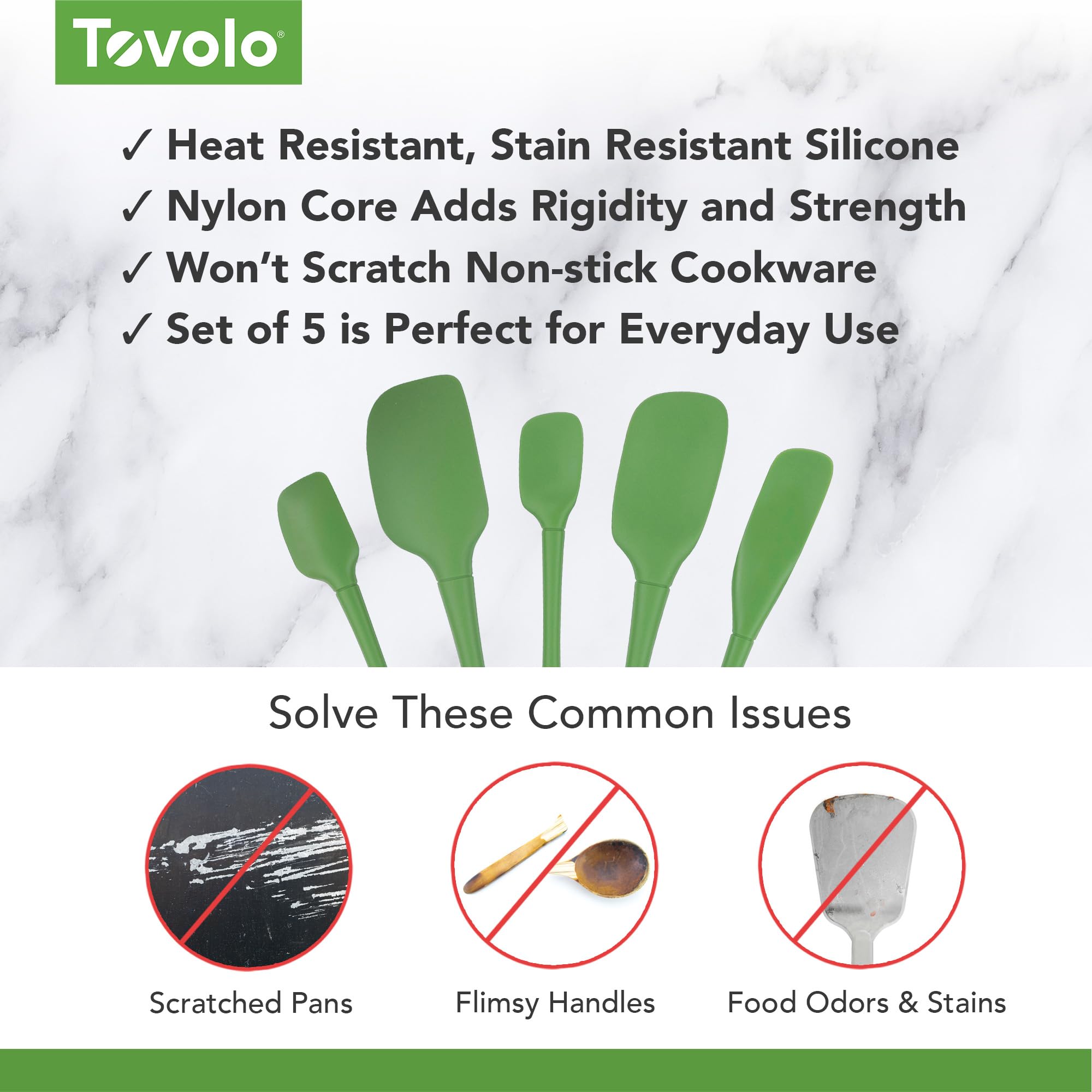 Tovolo Flex-Core® All Silikon Spatel 5er Set für Mahlzeiten Zubereitung, Kochen, Backen und mehr - Pesto