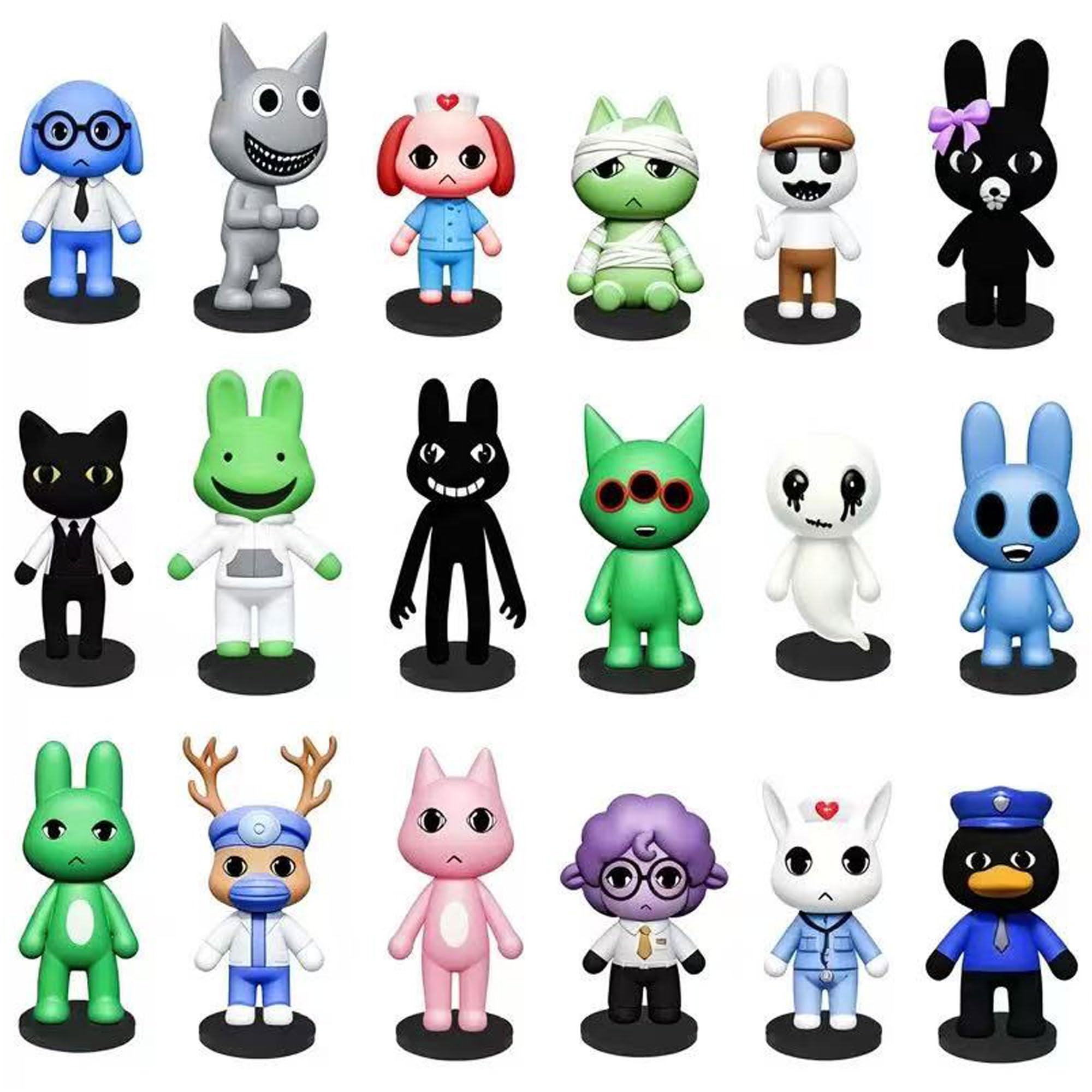MKJHIUH Animal Hospital Character Toy Figurine Set, 18‑Pack Mini Collectable Figures with Base, Desktop Display Ornament, Birthday for Kids, Game Fans & Collectors (18PCS)