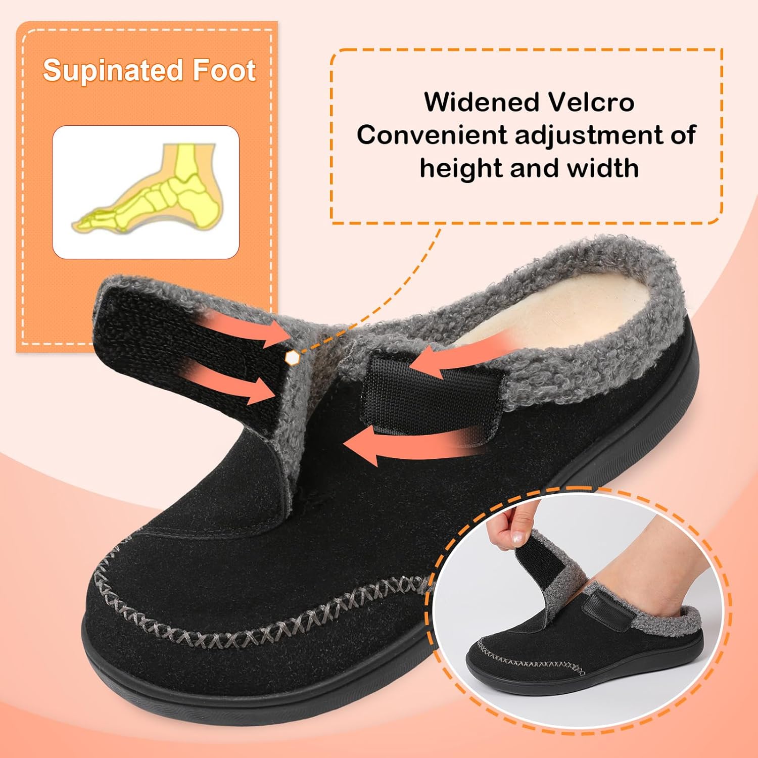 LeIsfIt Womens Wide Slippers Adjustable Diabetic Slippers Warm Cozy Slip on House Slipper Non-slip Memory Foam Winter House Shoes Indoor Outdoor - Image 3