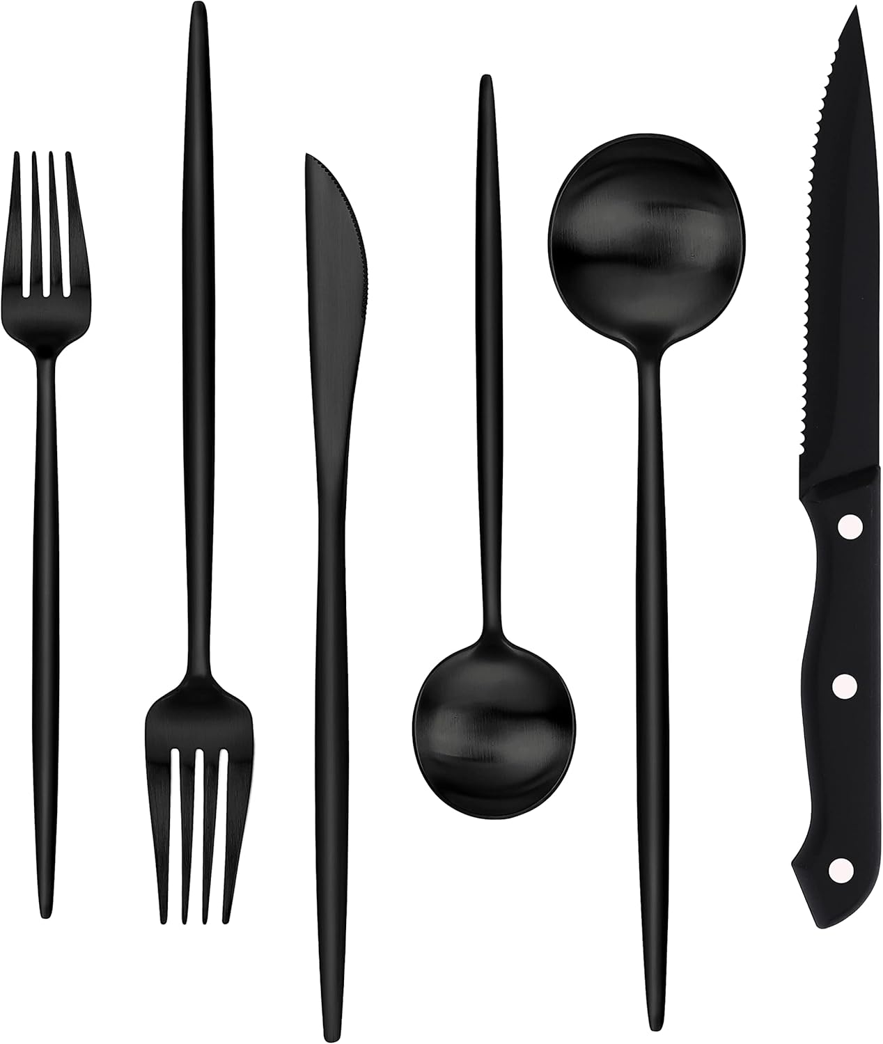 Stapava 24 Pieces Matte Black Silverware Set with Steak