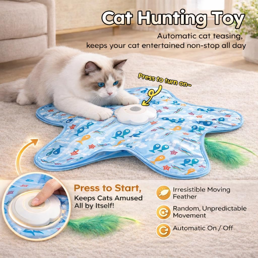 Juguetes interactivos giratorios para gatos con chirriador para jugar interactivo, alivio de la ansiedad, aburrimiento, recargable, movimiento automático, plumas ocultas, juguetes activados por tacto