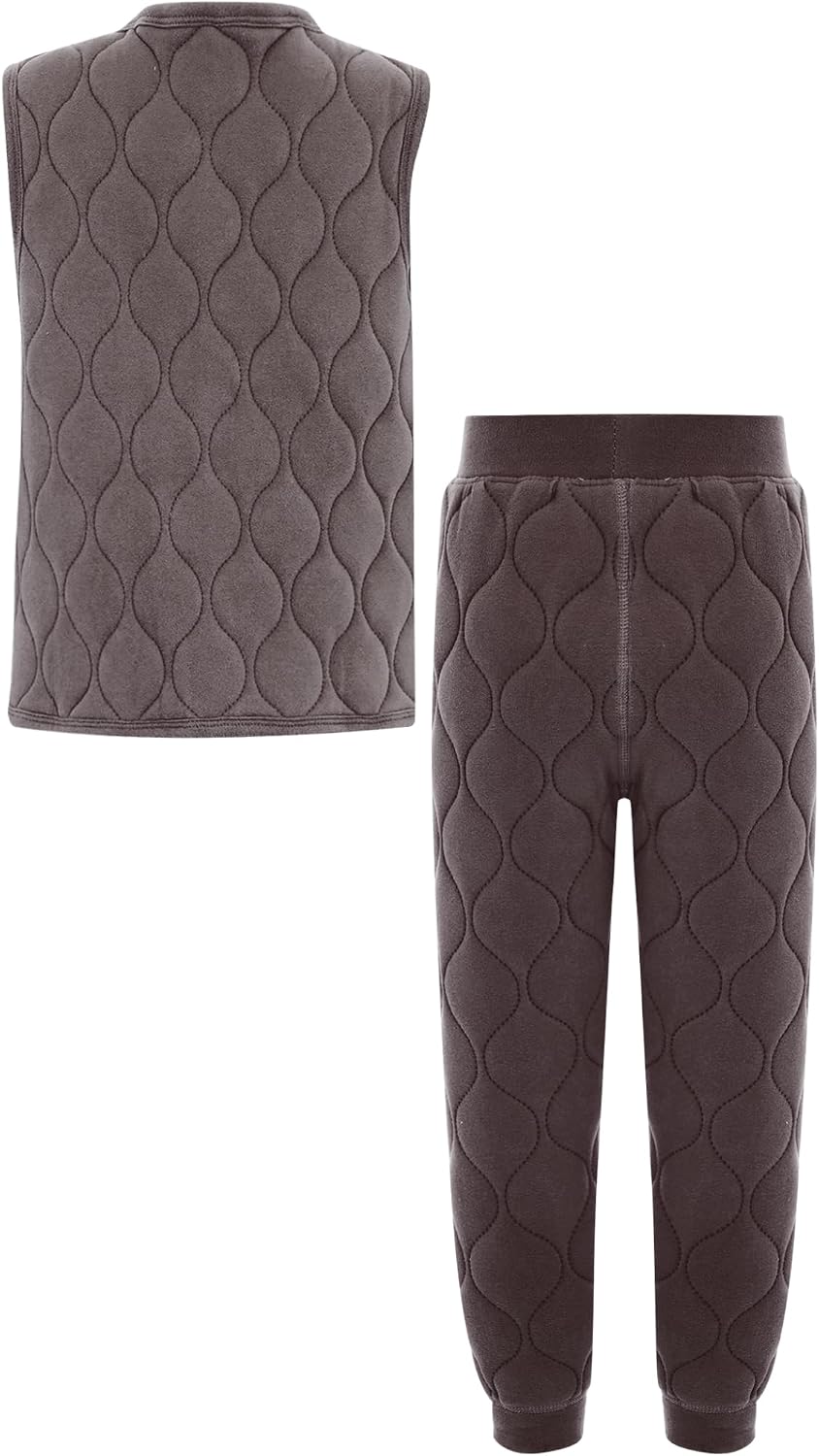 JEYPINMI Girls Boys Thermal Underwear Set 2-Piece Quilted Outfit Base Layer Sleeveless Vest with Pants Winter Clothes