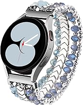 Lerobo Watch Bands Compatible with Galaxy Watch 5 Band 7/6/4 40mm 44mm Active 2 Watch 4 Classic 42mm 46mm Watch 5 Pro 45mm Women Girl 20mm Handcrafted Beaded Band for Galaxy, Blue/Silver