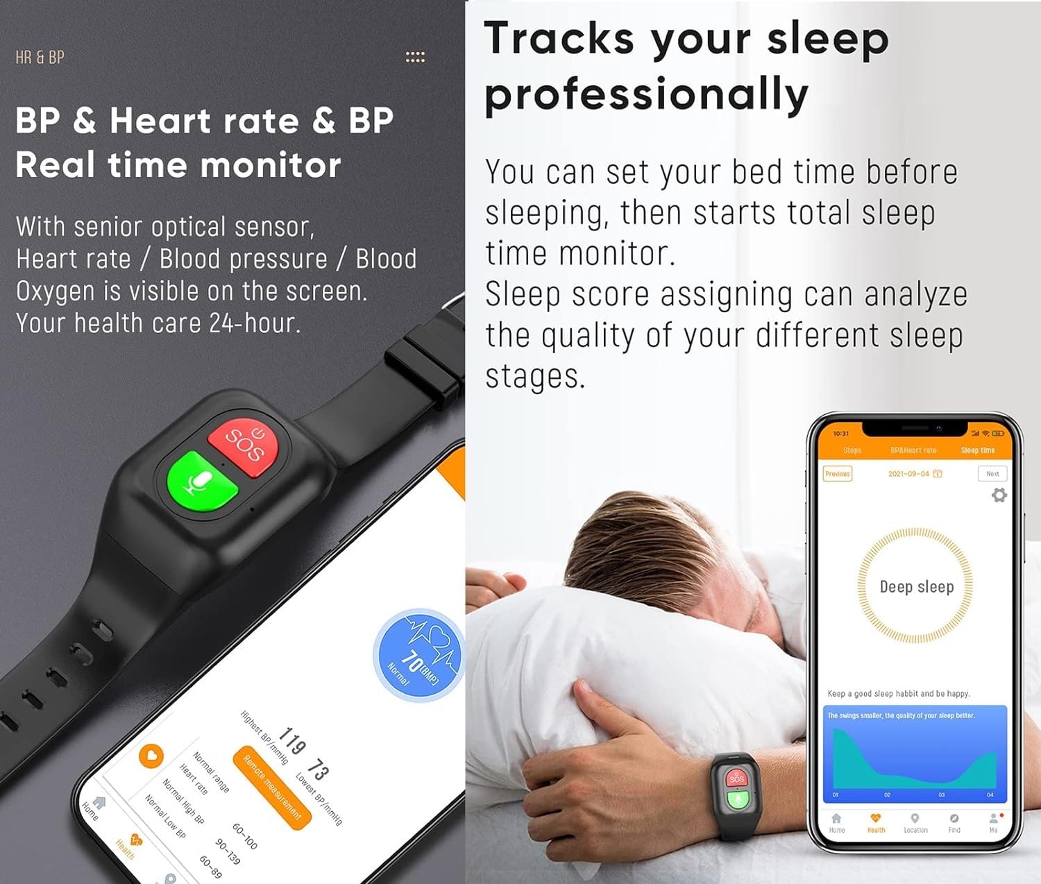 Reloj Inteligente para Personas Mayores, Dispositivo De Alerta De Caídas, Pulsera De Seguimiento GPS, Reloj De Seguimiento De Actividad Física con Llamada SOS para La Enfermedad De Alzheimer