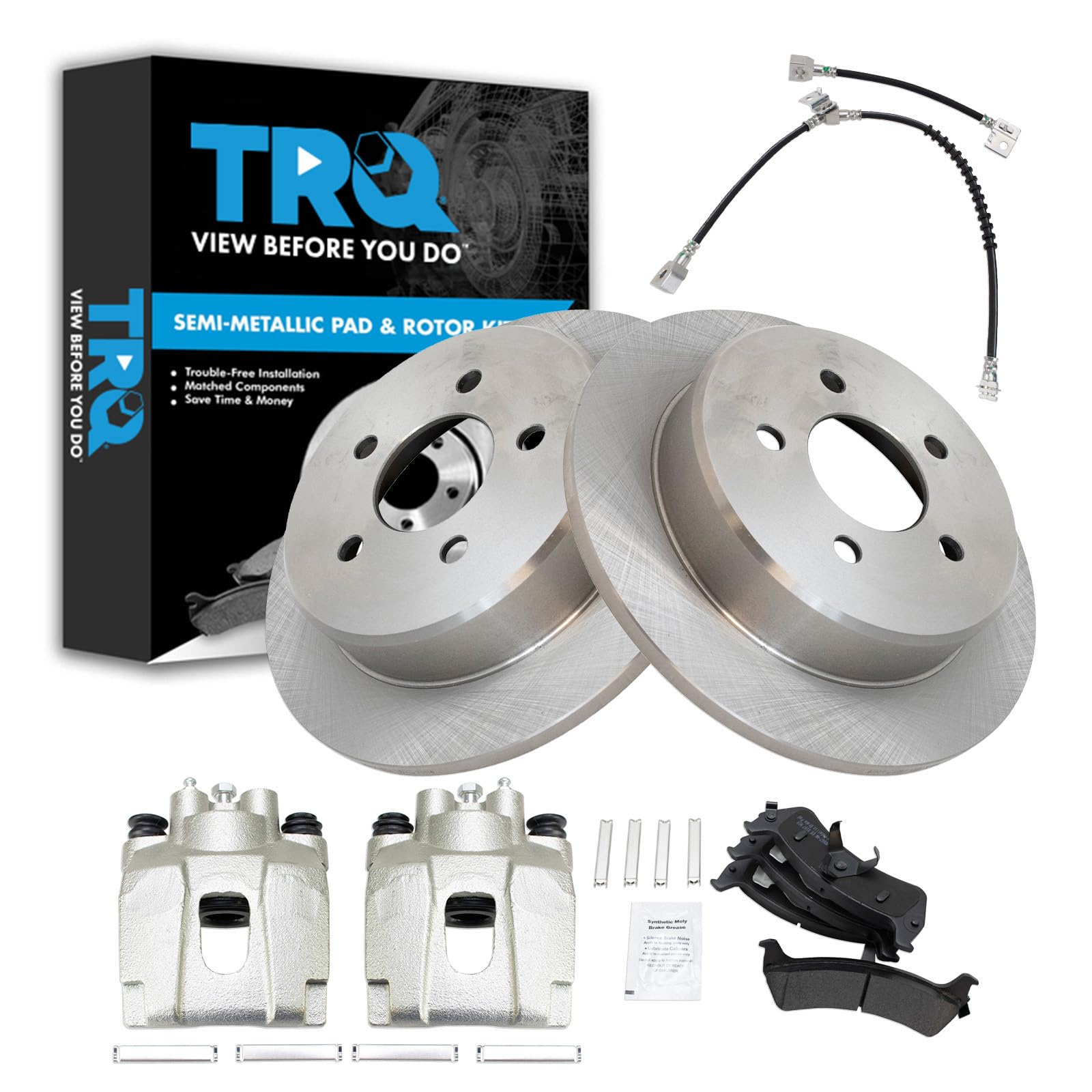 TRQ Rear Brake Pad and Rotor Set Semi Metallic Calipers Compatible with 2001 Ford Explorer Mountaineer
