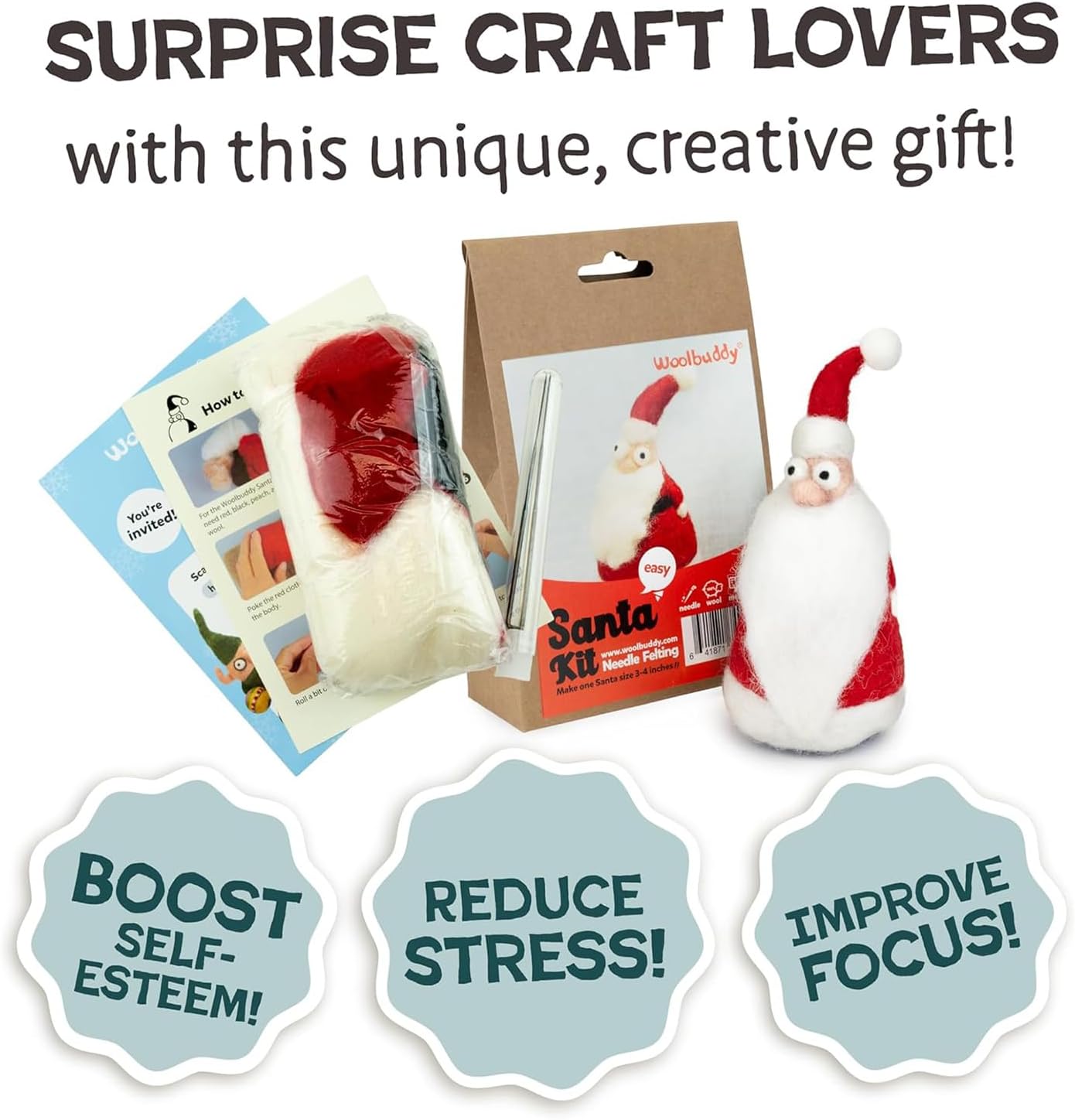 Woolbuddy Needle Felting Starter Kit (Santa) for Beginner & Adult with Tool image 3