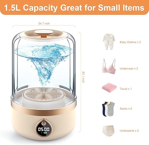 Miniatura 3 de Lavadora portátil, lavadora de ropa interior de 1.5 L, recargable, inalámbrica, esponja de maquillaje, limpiadora de calcetines de limpieza
