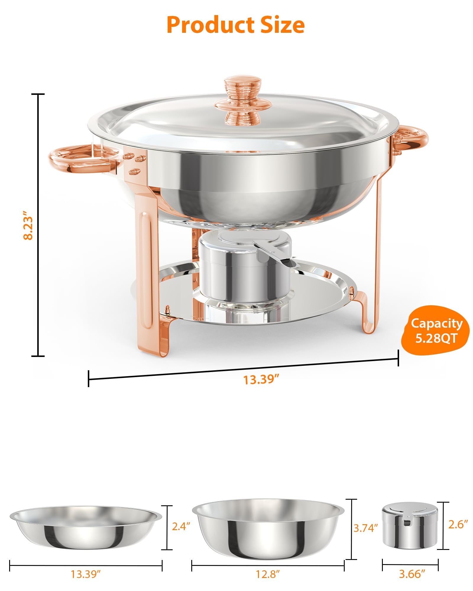 Juego de platos para rozaduras – Calentadores redondos de acero inoxidable con cuchara y pinzas para catering, bodas, fiestas y picnics