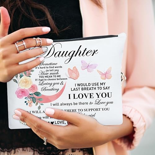 Miniatura 6 de UDNADKEX Regalo para hija de mamá, Navidad, cumpleaños, regalo de graduación para hija de madre bolsa de maquillaje, siempre serás mi bebé niña,