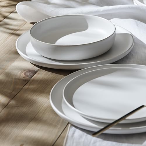 Image of Porto by Stone Lain Macchio 12-Piece Premium Kitchen & Dining Dinnerware Set Stoneware, White Matte, Crafted in Portugal, Dishwasher and Microwave Safe Scratch-Resistant Dish Set for 4