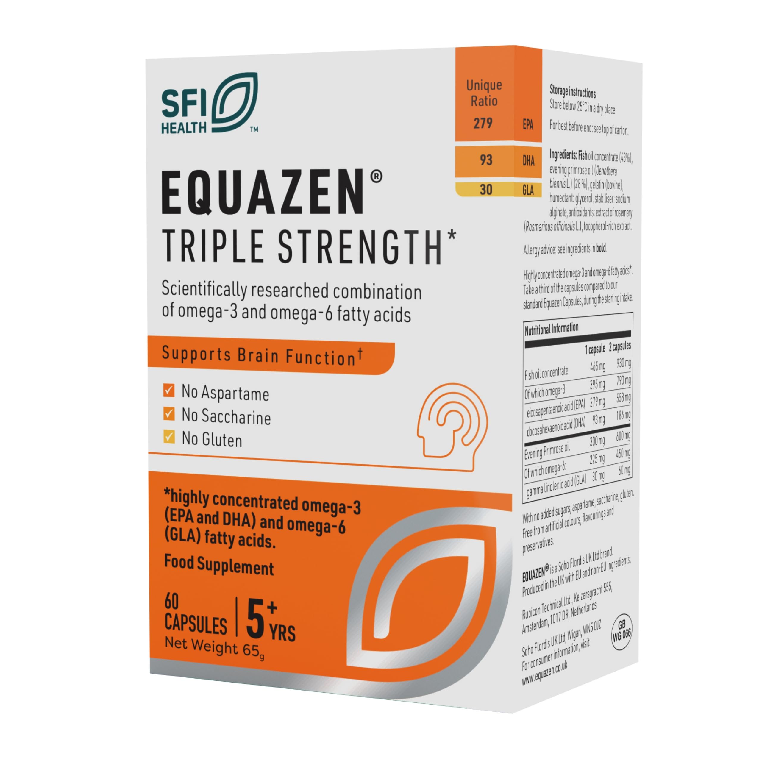 Triple Strength Blister| Omega 3 & 6 Supplement | Blend of DHA, EPA & GLA | Supports Brain Function | Suitable from 5 Years Old to Adults | 60 One-a-Day Capsules
