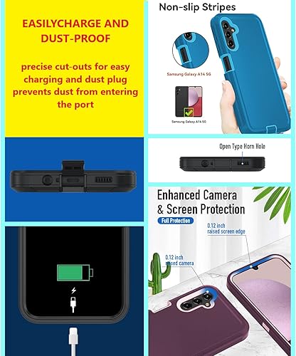 Miniatura 3 de Funda para Samsung Galaxy A14 5G, A14 5G resistente, protección de grado militar a prueba de golpes a prueba de caídas a prueba de polvo, solo