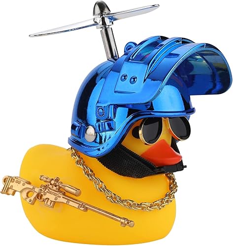 Bonitos adornos de pato de goma para automóvil, decoración de tablero de automóvil, accesorios de bicicleta con casco de hélice (azul)