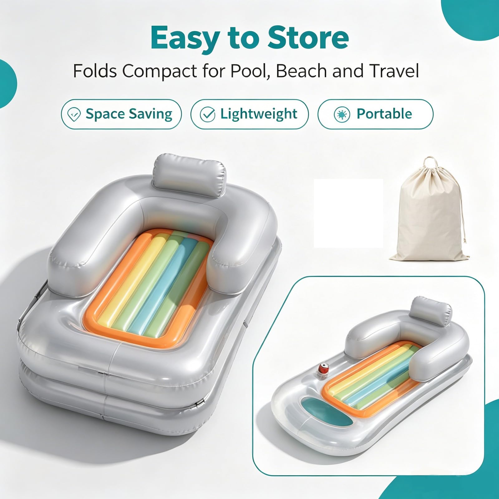 Flotadores Inflables para Adultos con Bomba de Aire eléctrica Colchoneta Hinchable Piscina con Portavasos y Reposapiés Plegable de PVC Ideales para Diversión Descanso