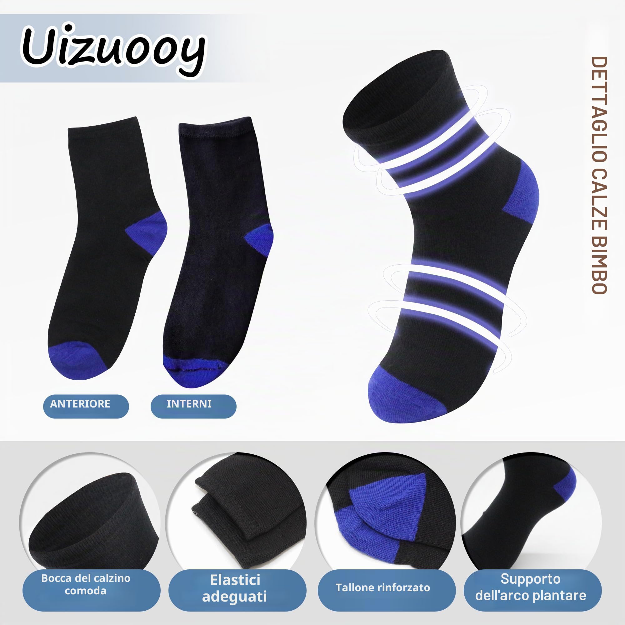 Uizuooy Calzini Bambini Calcio Cotone 12 Paia | Calzini Colorati in Puro Cotone per Bambini,Traspiranti,Calzini da Tennis, Adatti a Tutte le Attività Scolastiche
