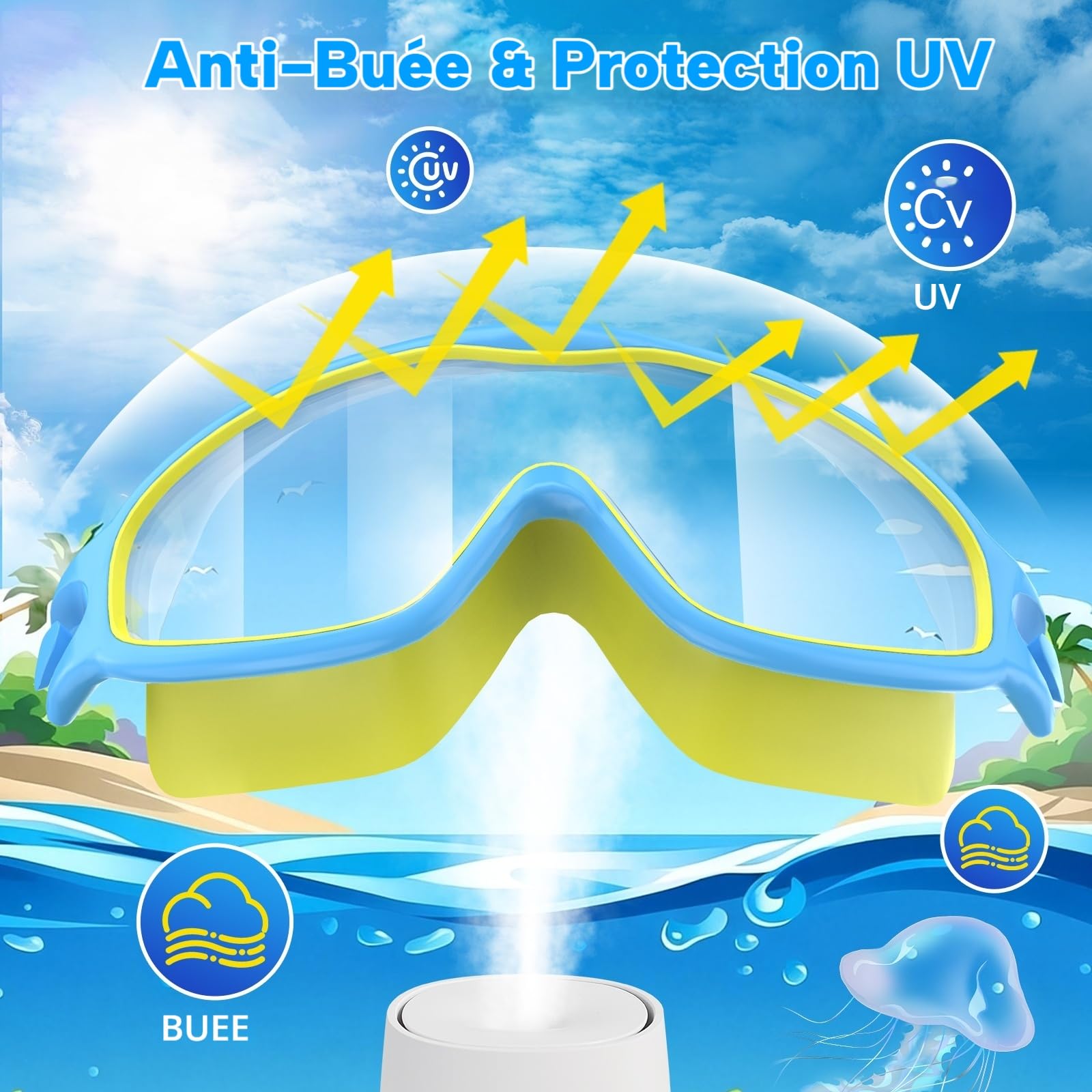 SHINER Lot de 2 Lunettes de Natation Enfants, Grand Champ de Vision HD 180°, Anti-Buée & Protection UV, Silicone Doux Réglable,avec Bouchons d’Oreilles & Pinces-Nez