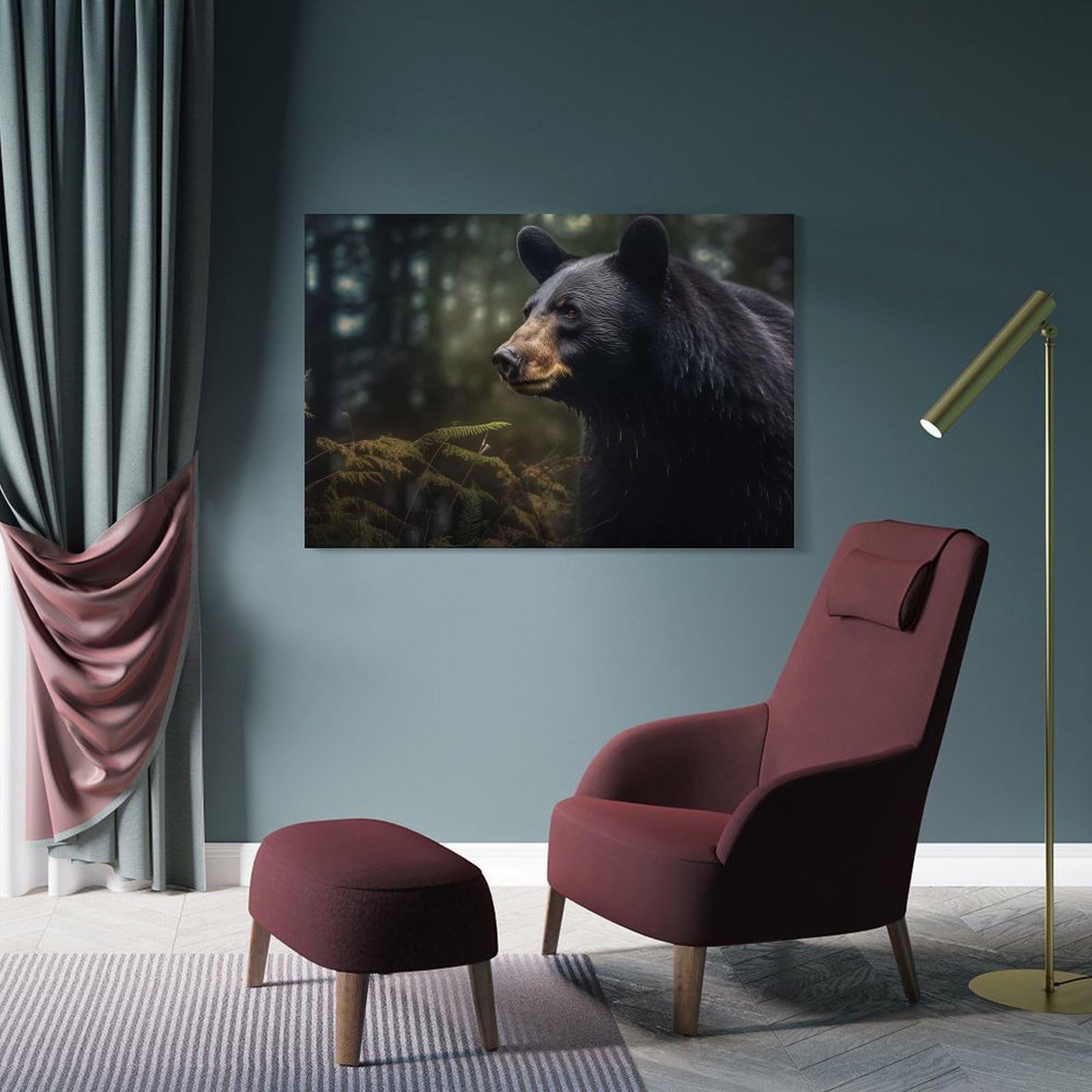 Junmoney Black Bear Wildlife Photo Room Decor Wall Art, 24x36inch(60x90cm), for Bedroom, Guest Room Or Reading Nook, Home Artwork with A Soft Interior Feel