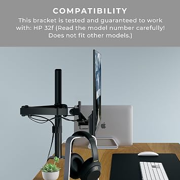 HumanCentric VESA Mount Adapter Compatible with HP 32f Monitor, Bracket Mounts Monitor to VESA Stand or Monitor Arm with a 75x75 or 100x100mm Pattern