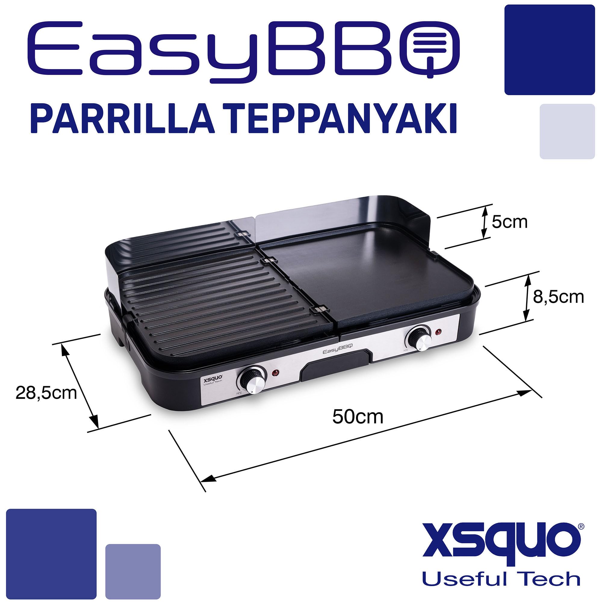 Plancha de asar eléctrica 2400W Teppanyaki - Antiadherente - Superficie mixta con plancha y grill - Gran superficie de cocinado - Dos termostatos independientes con hasta 270º