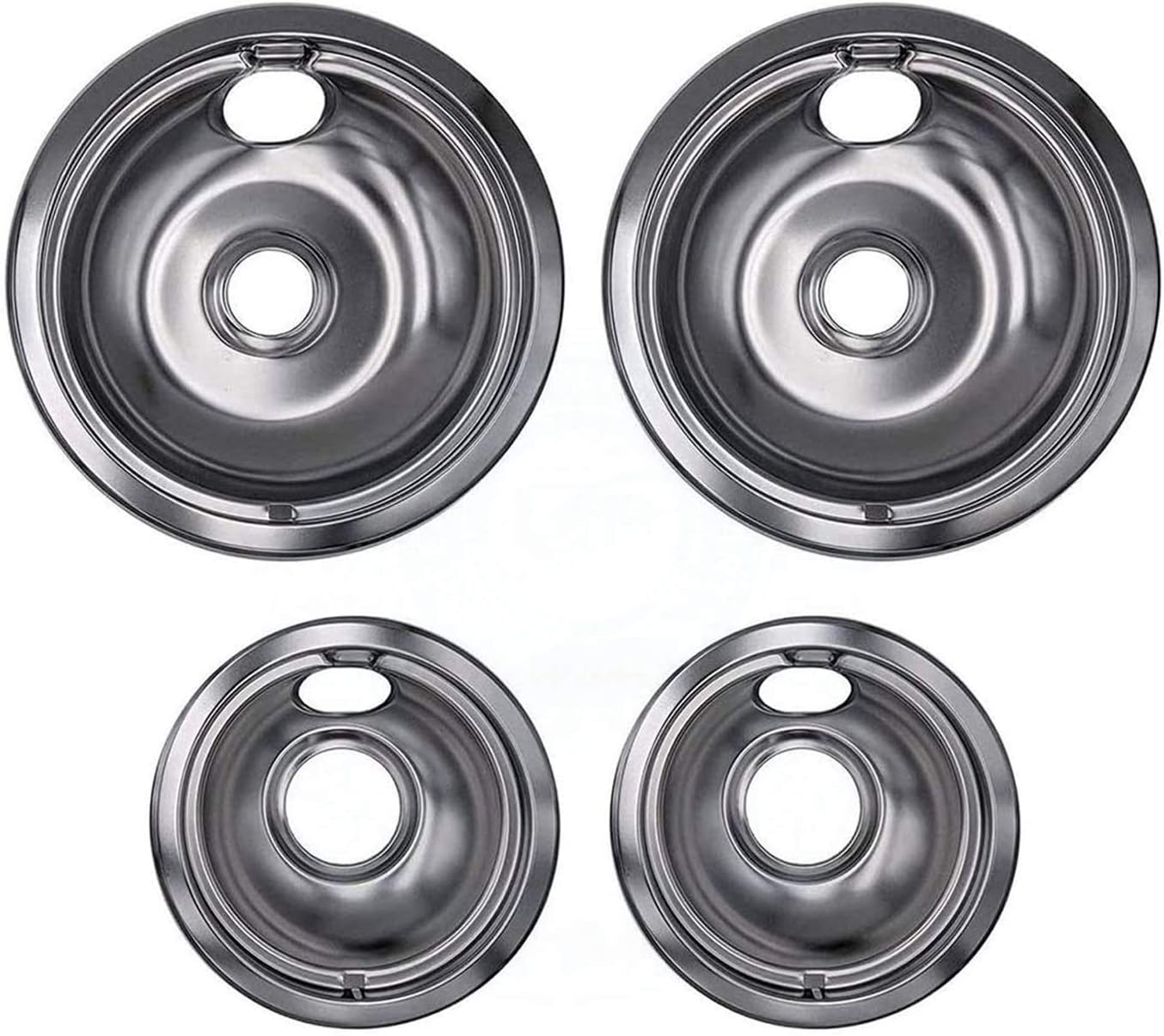 UPGRADED Lifetime Appliance Ultra Durable W10196405, W10196406 Chrome Drip Pans Replacement Compatible with Whirlpool W10278125-2 x Small 6" + 2 x Large 8" Drip Pans