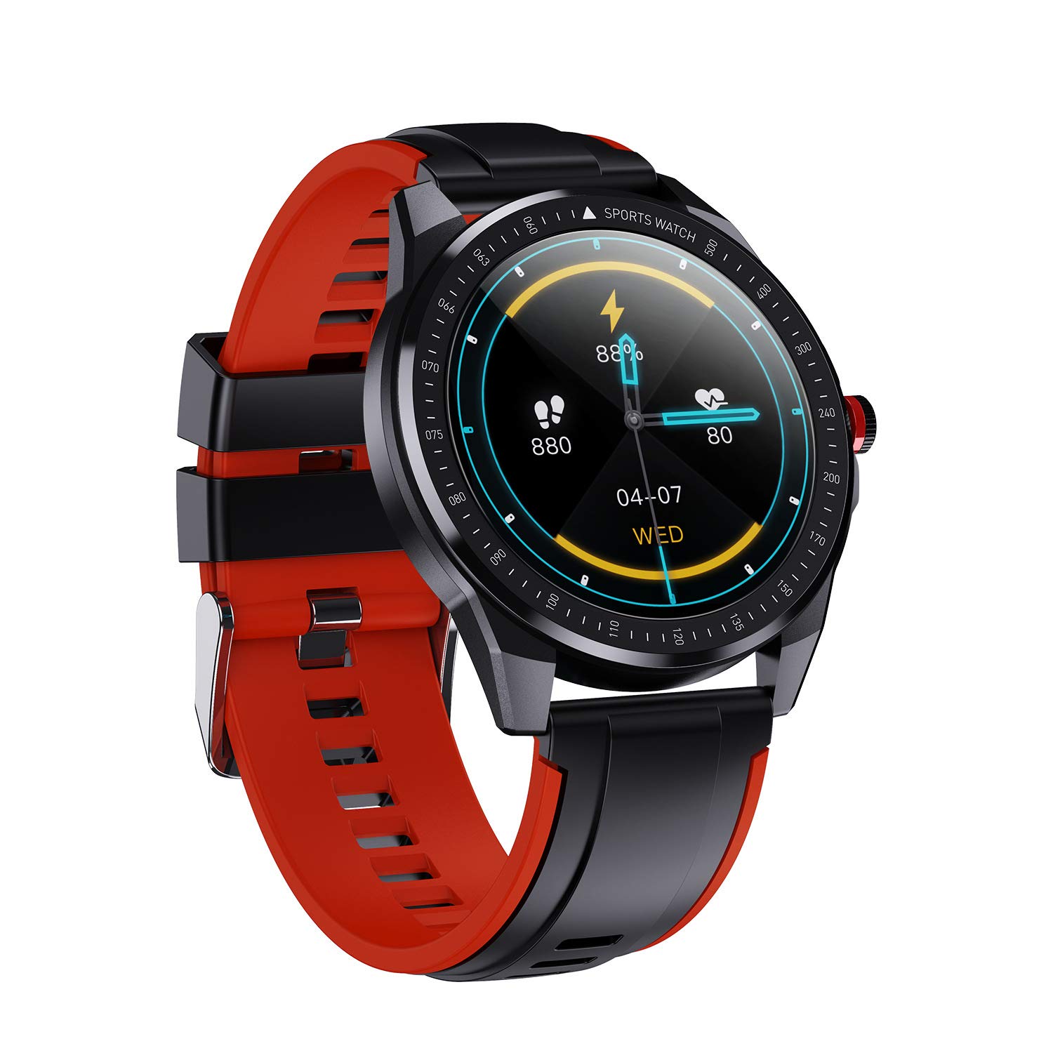 Inteligentna bransoletka długi czas czuwania wielofunkcyjny IP68 wodoodporny sportowy zegarek na tętno, cyfrowy smartwatch dla mężczyzn i kobiet (czarno-czerwony)