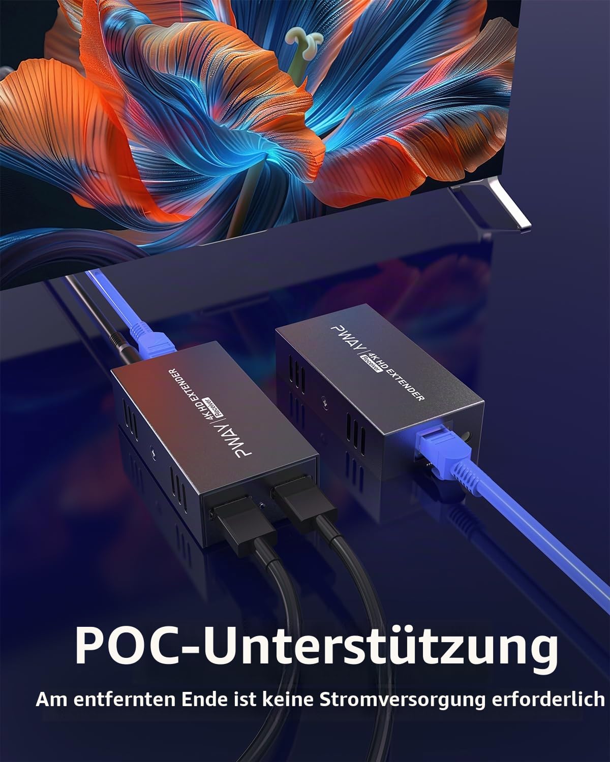 HDMI Extender 4K@60Hz 50m,HDMI Verlängerung über Cat6/Cat7 mit Loop-Out, einseitiger Stromversorgung, HDR & HDCP 2.2,Plug & Play für TV, PC, PS5, Beamer (PW-HT239)
