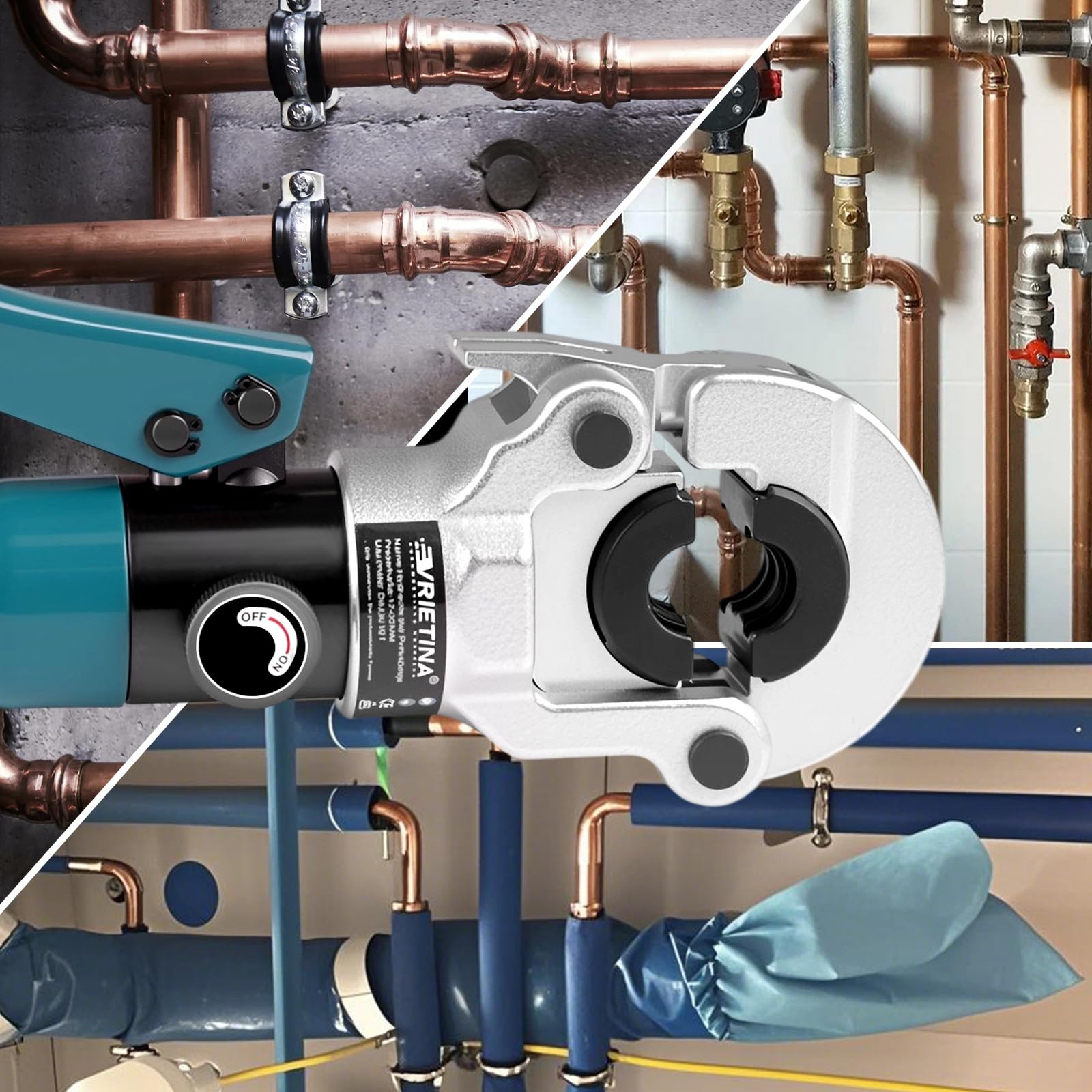Profi Presszange Kupferrohr V-Kontur und TH-Kontur mit Rohrabschneider und Entgrater, Handpresszange Kupferrohr Presszange Verbundrohr mit V12 V15 V18 V22 V28 Und TH16 TH20 TH26 TH32, Blau