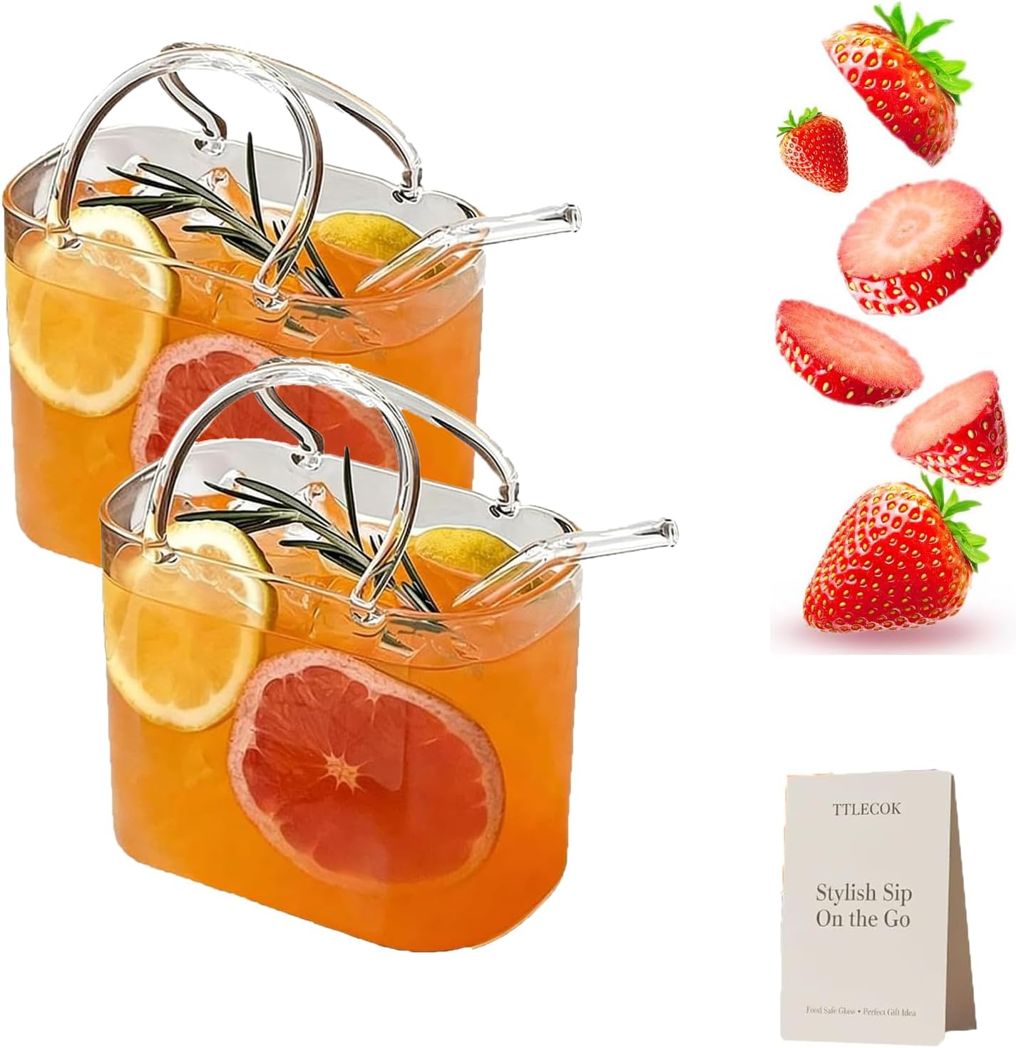 Glass Purse for Drinks, Purse Drinking with Take Shots Straw, Decorative Fish Bowl Vase with Straw, Handbag Vases for Cute Room Decor, for Fruit Juice, Tea, Flowers, Aesthetic Party (2pc)