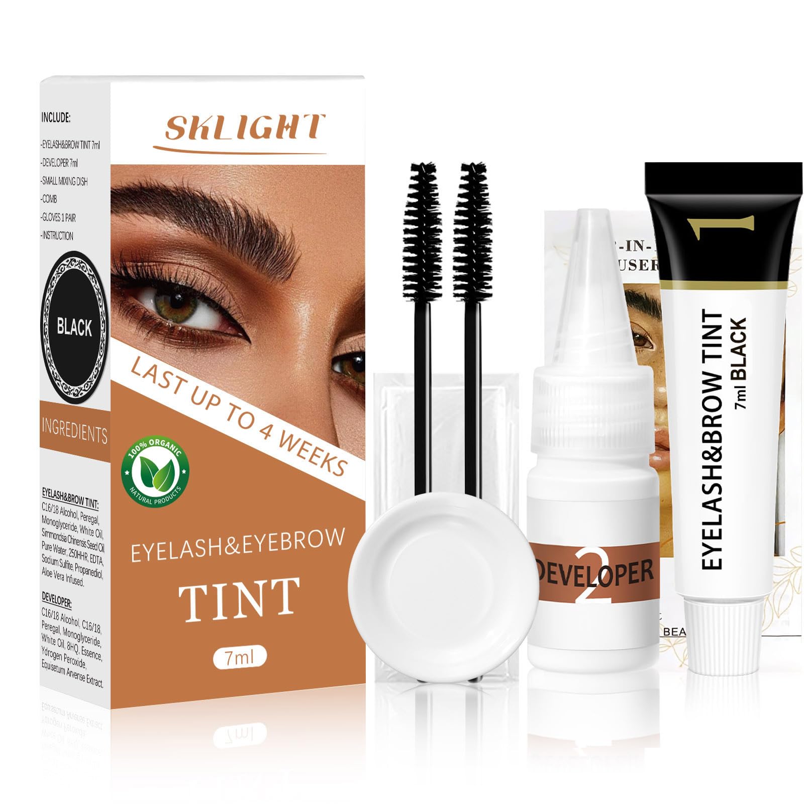 Lash Color Kit, Lasting for 4 Weeks Natural Black Eyelash & Eyebrow Color Kit, Voluminous Coloring for Lash and Brow with Herbal Ingredients, Safe &