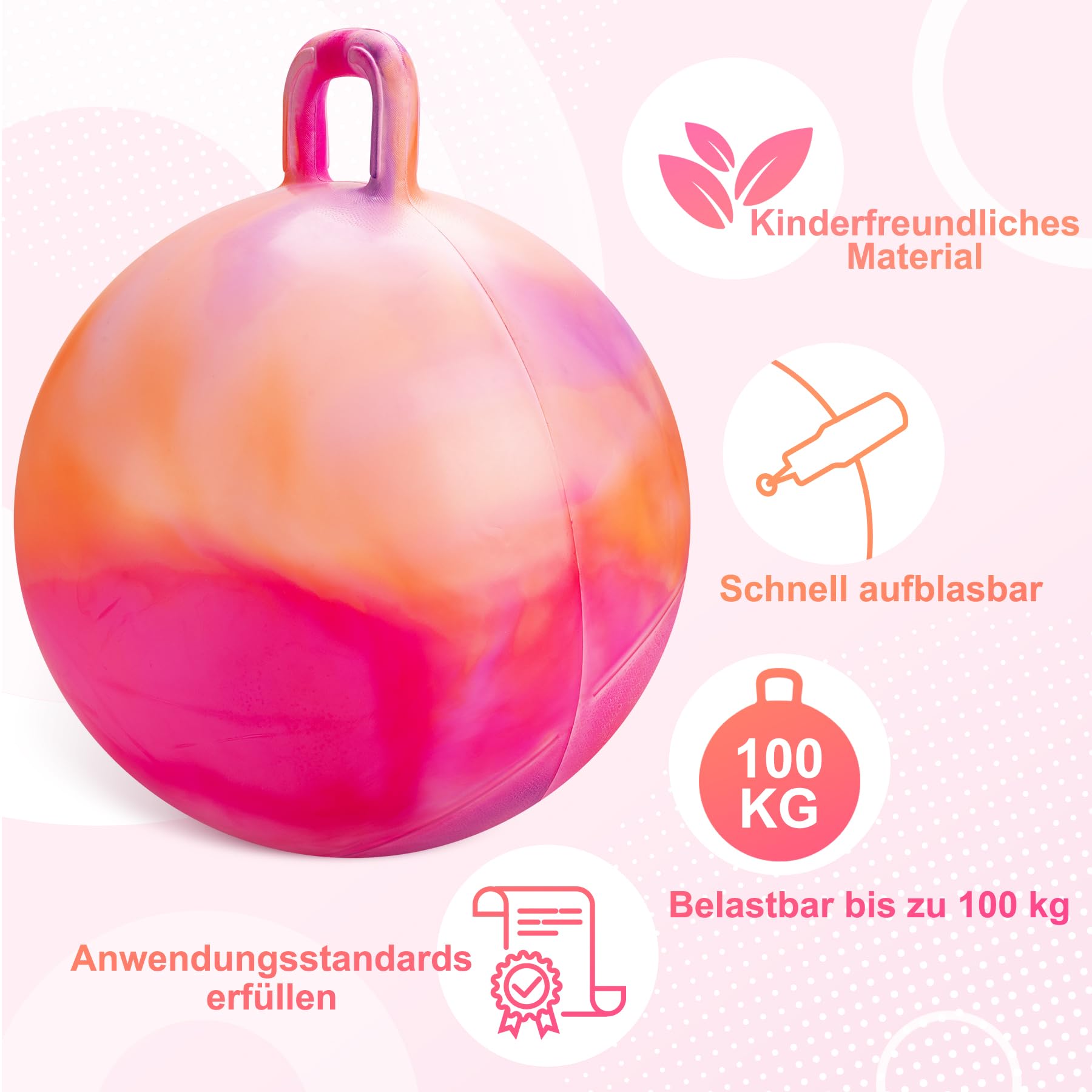 U&C Planet 55cm Hüpfball Sprungball mit Griff, 100 KG belastbar Space Hopper mit Luftpumpe Spielzeug für Kinder 7-12 Jahre Drinnen & Draußen, Lernspielzeug für Balance & Koordination, Wolke Orange