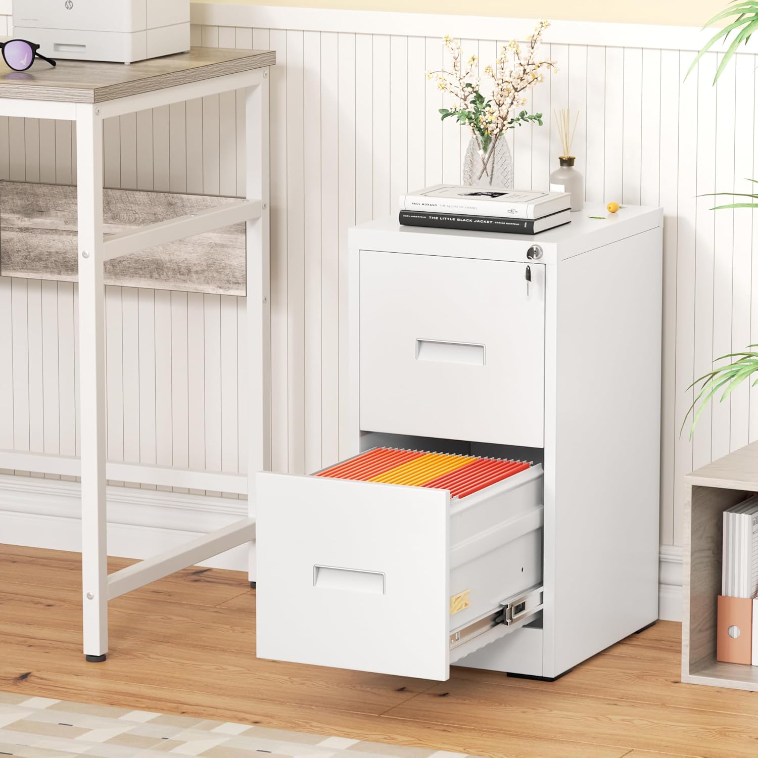 Greenvelly 2 Drawer File Cabinet with Lock, Metal Filing Cabinet for Home Office, Locking Vertical File Cabinet for Home Office, Easy Assemble (White)