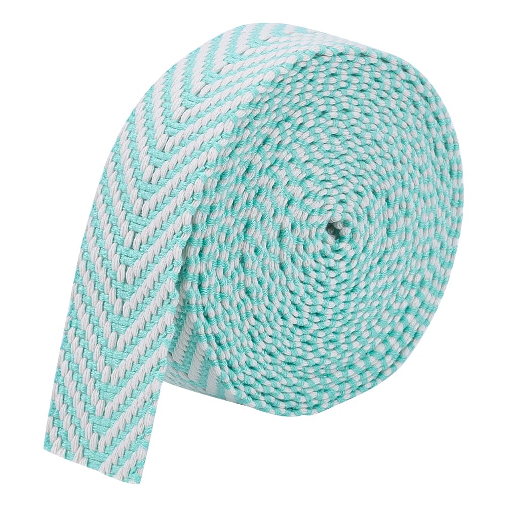 MAYJOYDIY Green Polyester Cotton Webbing Straps 4.6m x 38mm Polycotton Striped Pattern Bag Webbing Belts for Crafts