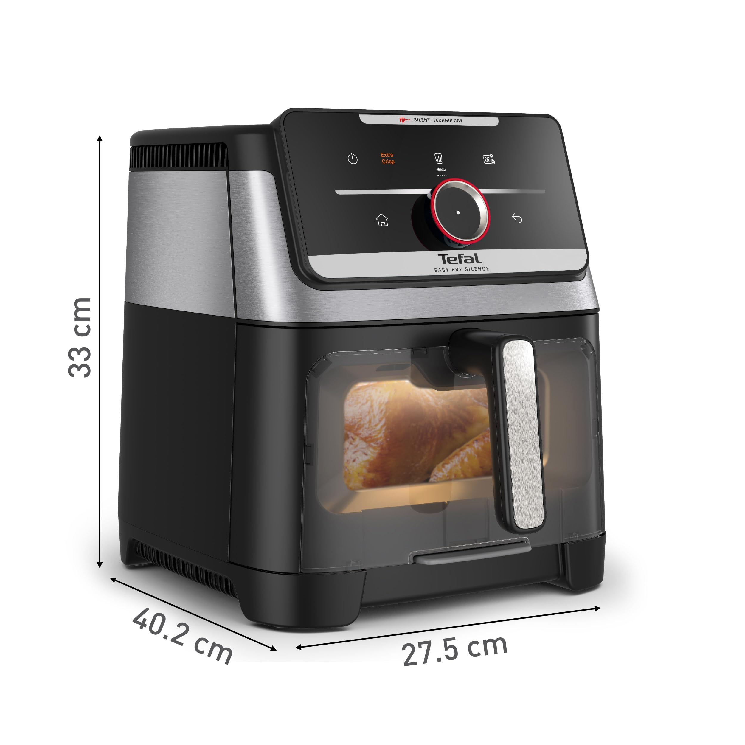 Tefal Easy Fry Silence Heißluftfritteuse, 7 L Fassungsvermögen, Silent-Technologie, Smart Assist System, bis zu 8 Portionen, abnehmbare Front mit Sichtfenster, Schwarz, EY876DE0