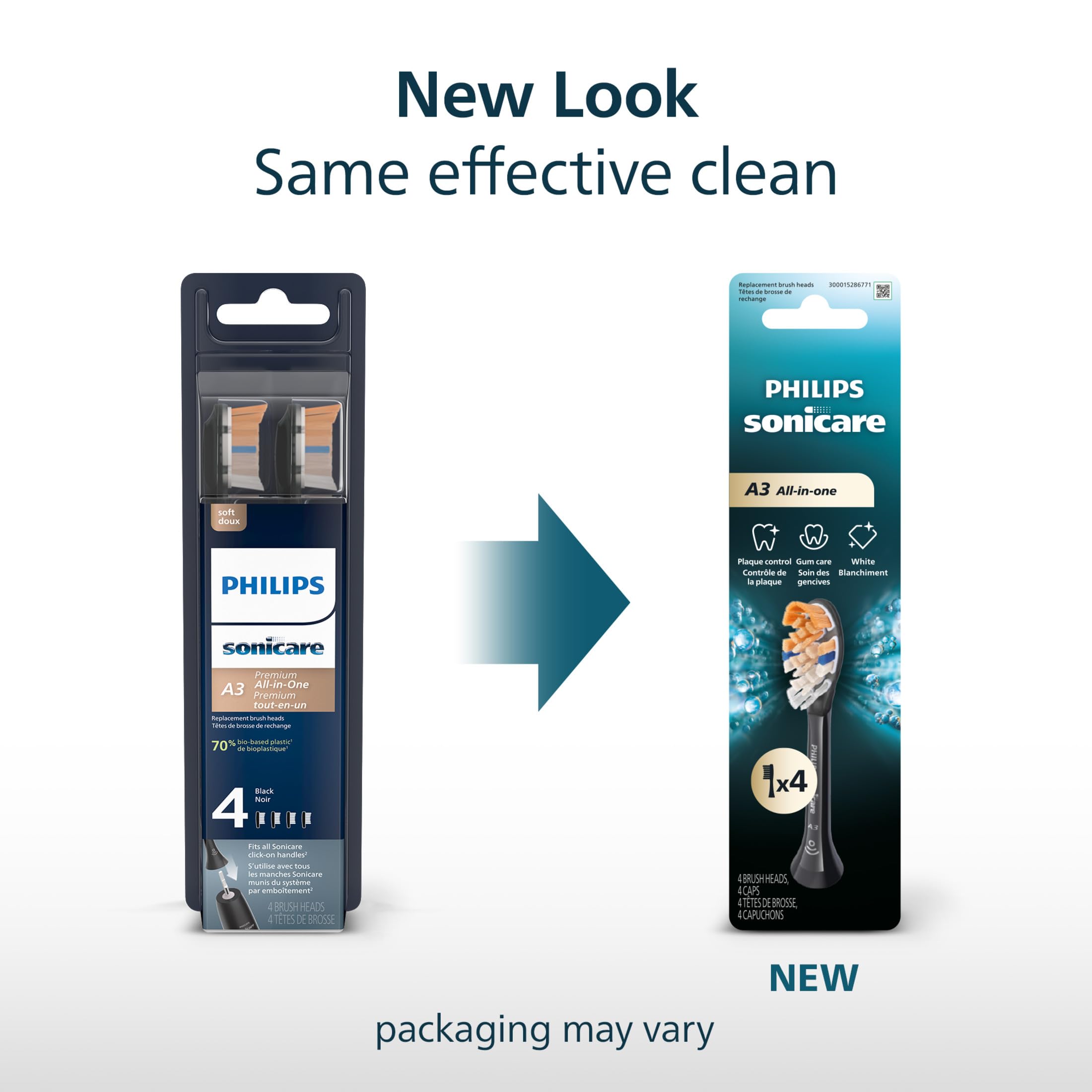 Philips SONICARE HX9094/95 - Cabezales de repuesto para cepillo de dientes todo en uno (A3), reconocimiento inteligente, negro, paquete de 4