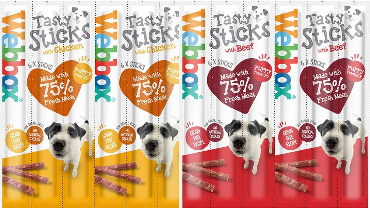 Webbox Dog Delight Variety Pack of 12 (6 x Beef 6 x Chicken) 72 sticks