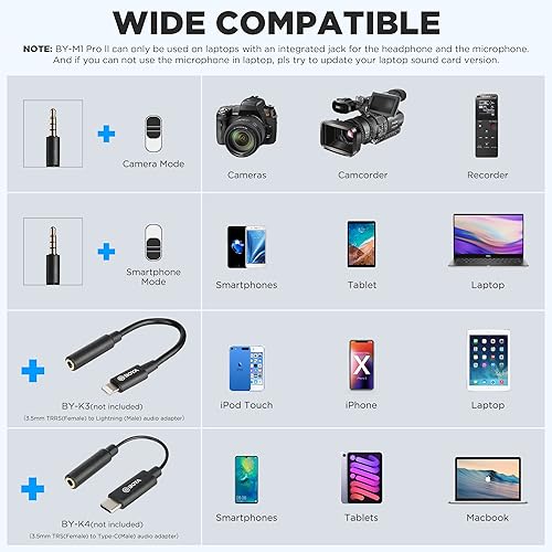 Miniatura 8 de BOYA Micrófono de solapa Lavalier - Sin batería, by-M1 Pro ll Omnidireccional Micrófono de condensador para iPhone Cámara Android PC Windows - para