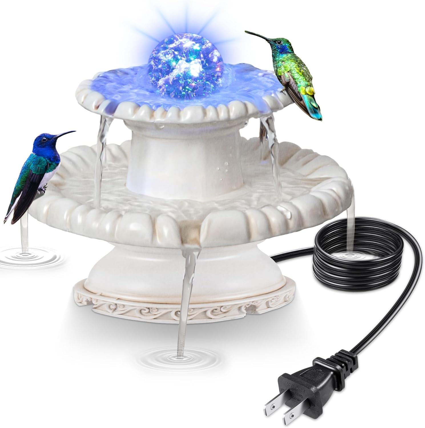 Lighted Bird Bath Fountains Electric 2023 New, 2 Tiered Resin Water Fountain Rock