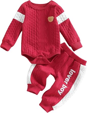 Kayotuas Newborn Baby Boy Outfit Mamas Boy Baby Clothes Cute Bear Embroidery Long Sleeve Romper Pant Set Fall Winter Clothing