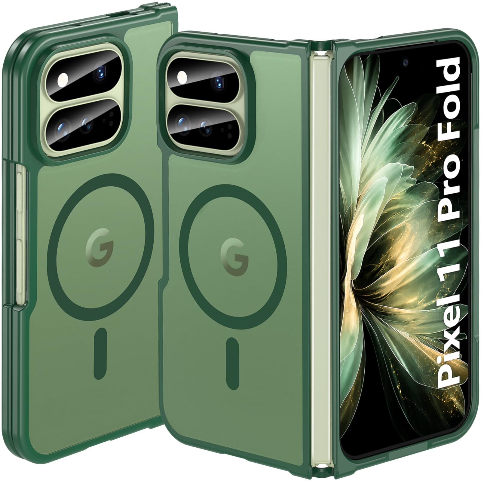 Custodia magnetica per Google Pixel 11 Pro Fold, verde | Compatibile con MagSafe, supporto di ricarica wireless copertura sottile, copertura posteriore opaca traslucida antiurto