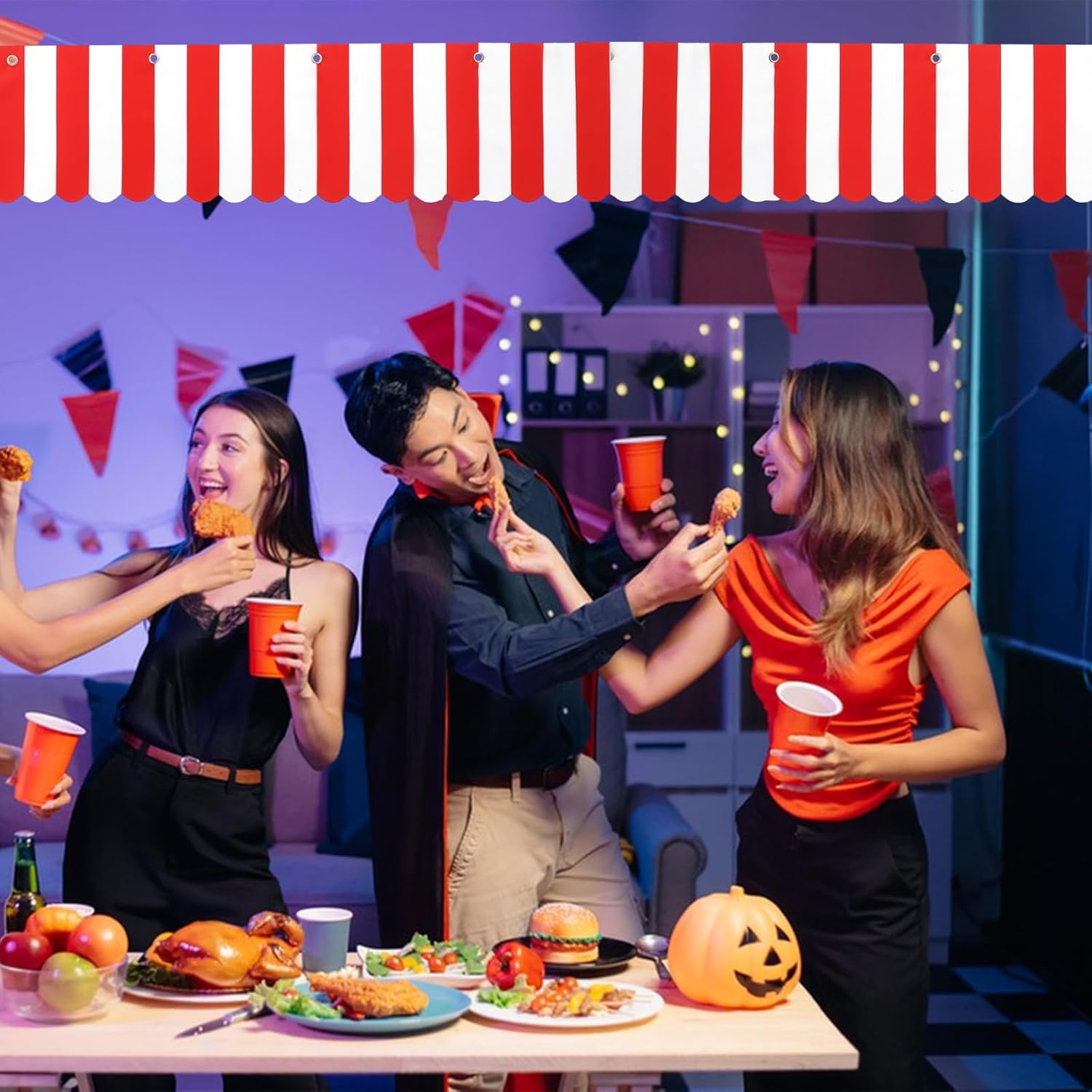 3Pcs Carnival Awning Decorations Tent Circus Hanging Decorations, 9.84''x78.74'' Carnival Theme Decoration Banner, Red White Striped Halloween Chrismis Theme Circus Party Supplies - Image 5